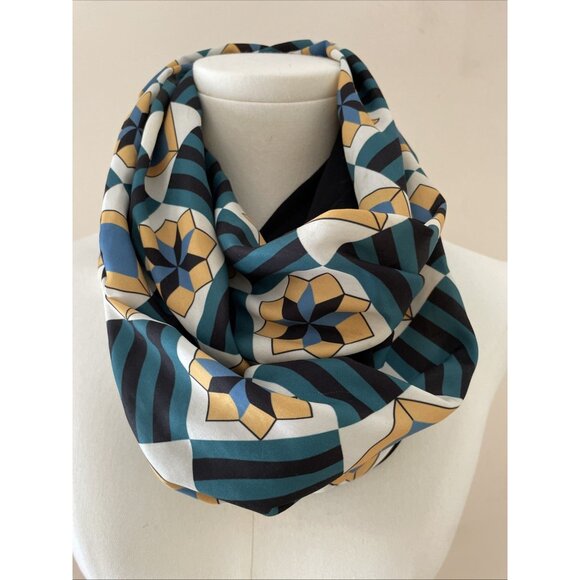 TILED Colorful Geometric Infinity Scarf 52" X 13" Made in Portugal Drapey Lined - Picture 2 of 10